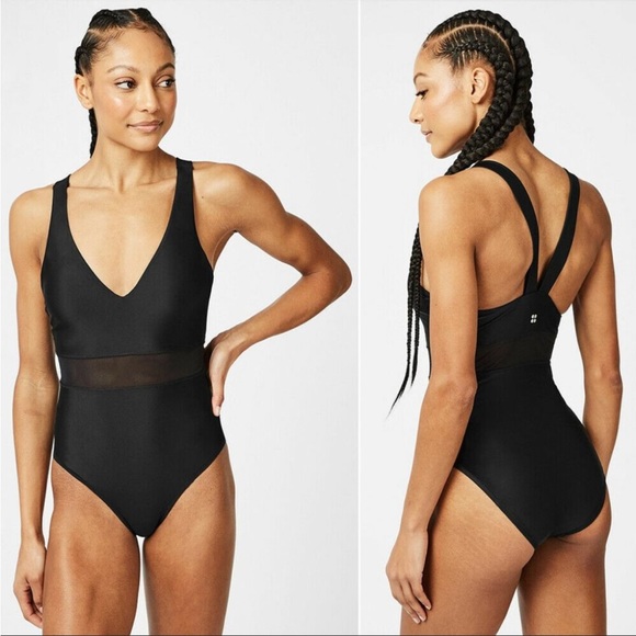 NWOT Sweaty Betty Lido Mesh One Piece SolidBlack Swimsuit Size XXS